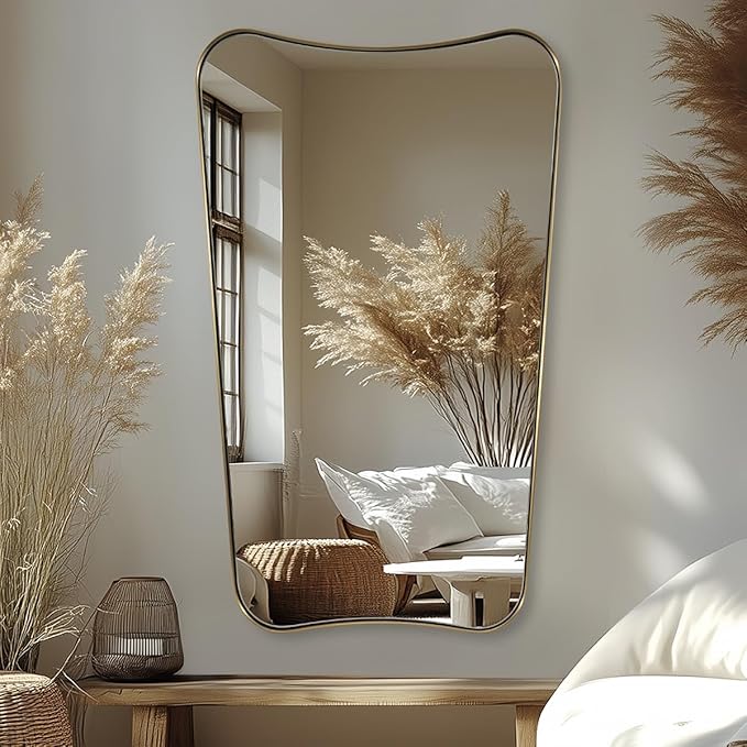 Brushed Gold Bathroom Mirror, 24x40 Inch Gold Irregular Bathroom Vanity Mirror - Image 2