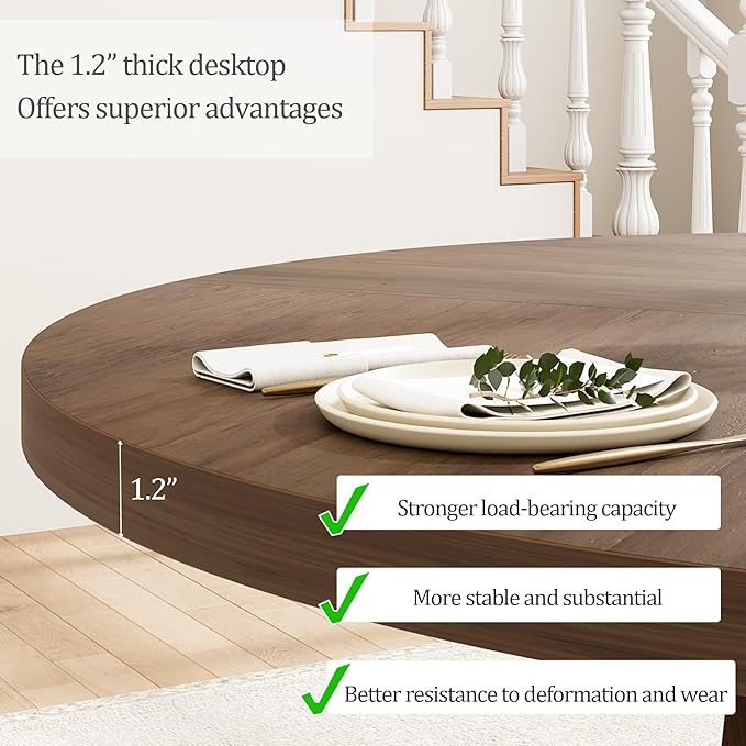 Round Dining Table for 4, 47 Inch Wooden Circle Dinner Table - Image 6