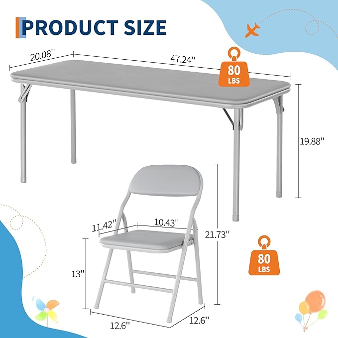 GarveeHome 7-Piece Kids Folding Table and Chairs Set, Toddlers Children's - Image 3