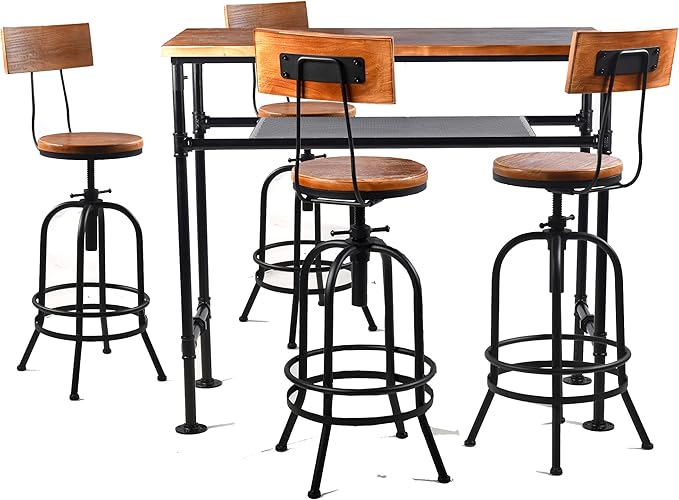 Diwhy Industrial Bar Stool-26-32 Inch Adjustable Swivel Metal Wood Seat Stool - Image 7
