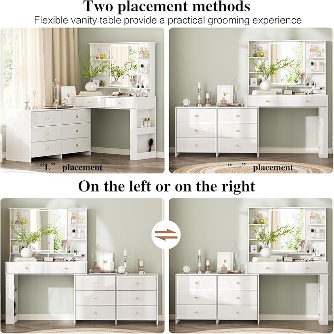 Makeup Vanity Desk with Mirror and Lights, Vanity Desk with 8 Drawers & Storage - Image 5