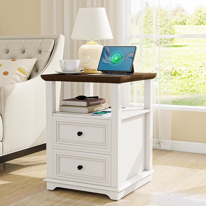 Vipbear Farmhouse Nightstand 18" White End Table - Image 2