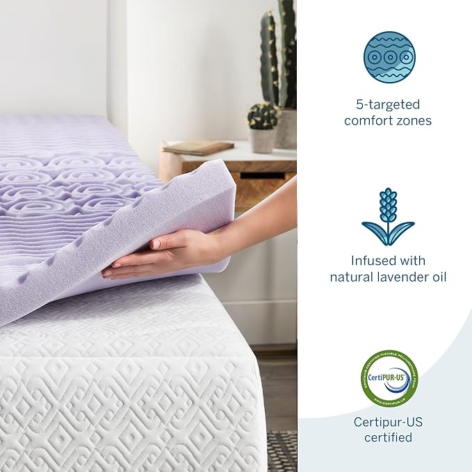 Lucid Lavender Infused 2 Inch Memory Foam Mattress Topper - Image 4