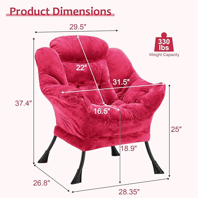Fabric Lazy Chair for Adults, Oversized Upholstered Sofa Chair, Plush Comfy - Image 3