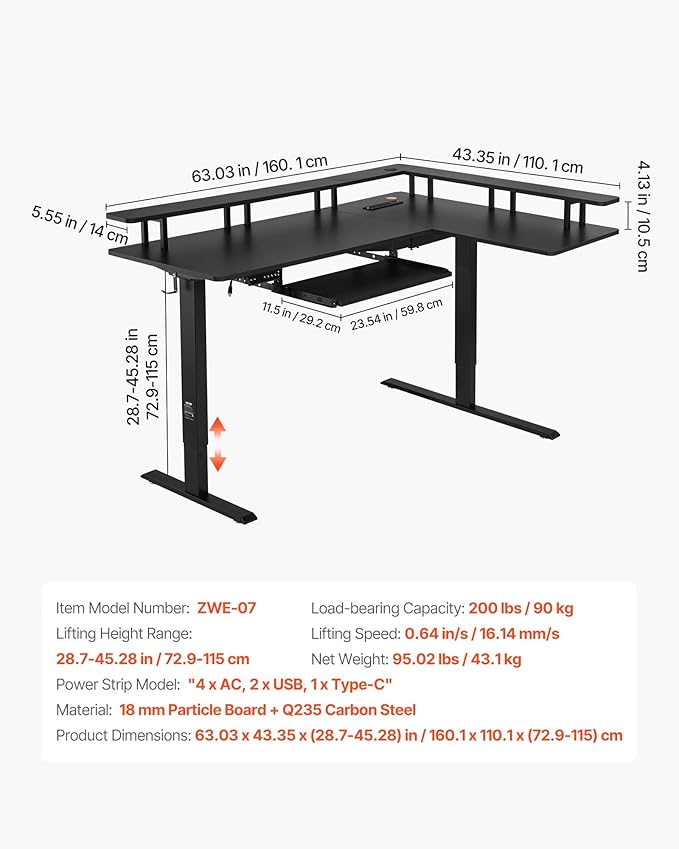 VEVOR L Shaped Desk, Electric Adjustable Height Corner Gaming Desk - Image 3