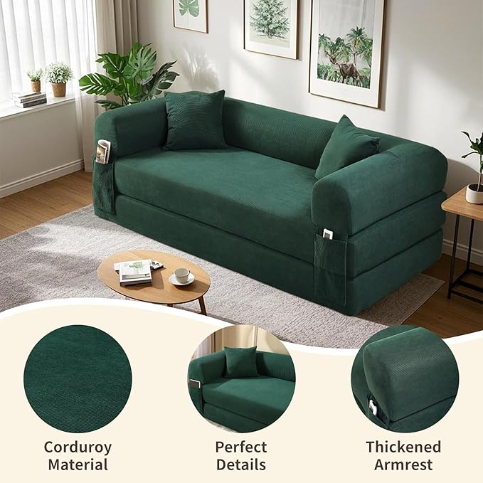 80" Convertible Sofa Bed, 3-in-1 Corduroy Folding Pull Out Couch - Image 5