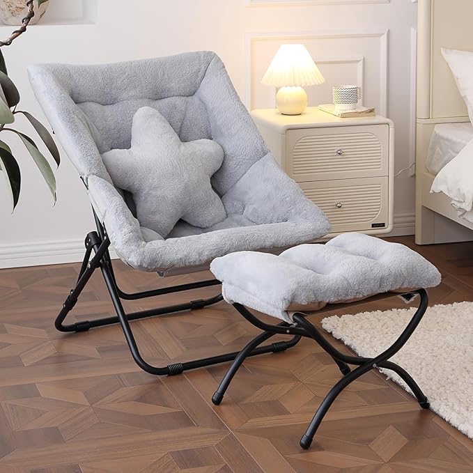 Welnow Comfy Saucer Chair with Ottoman, Oversized Folding Reading Chair - Image 9