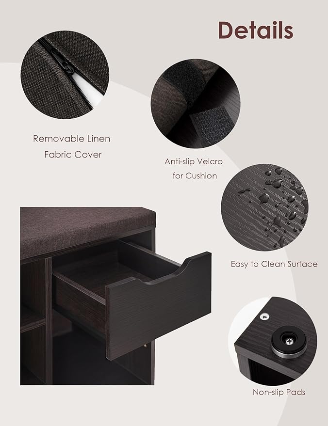 DINZI LVJ Shoe Bench, Entryway Storage Bench - Image 8
