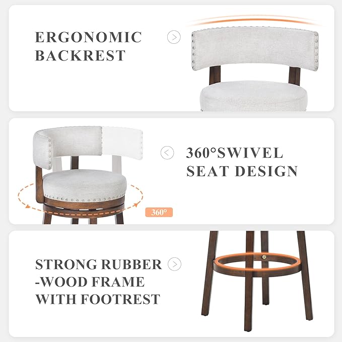 COLAMY Swivel Bar Stool, Swivel Bar Height Bar Stool, Modern Swivel Barstool - Image 4