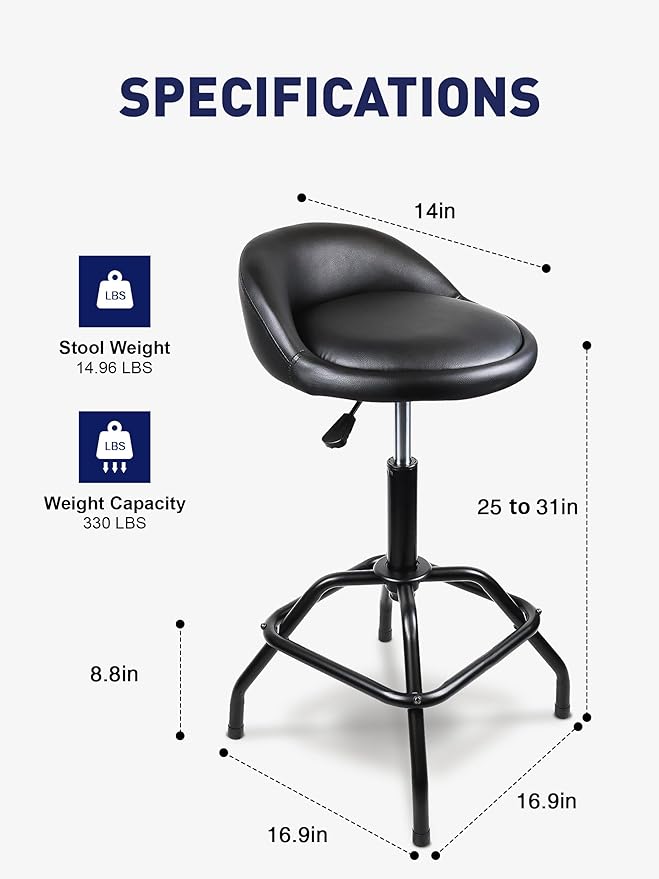 SMART JERRY - Garage Shop Stools, Counter Height Bar Stools, Swivel Barstools - Image 3