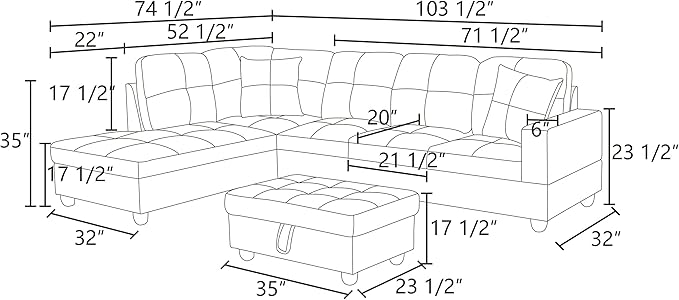 NicBex Sectional Couch 3 Pieces Sofa Set - Image 2
