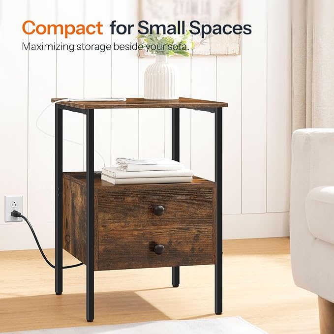 HOOBRO End Table Set of 2 with Charging Station, Nightstand with 2 Drawer & USB - Image 6