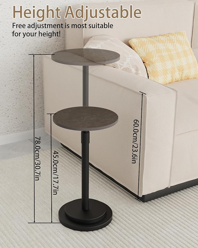 Height Adjustable Drink Table, Vintage Round Indoor Metal Plant Stand, - Image 3