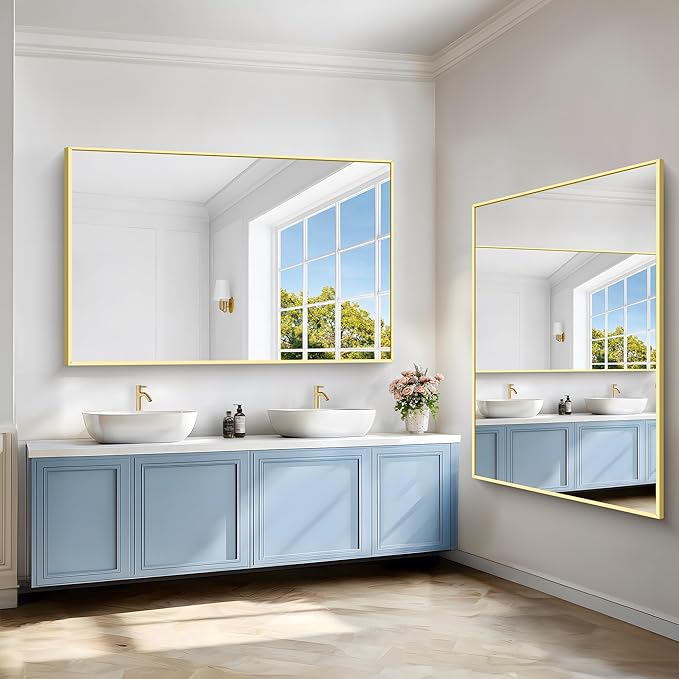 40x60inch Gold Bathroom Mirror, Large Rectangular Wall Mirrors - Image 8