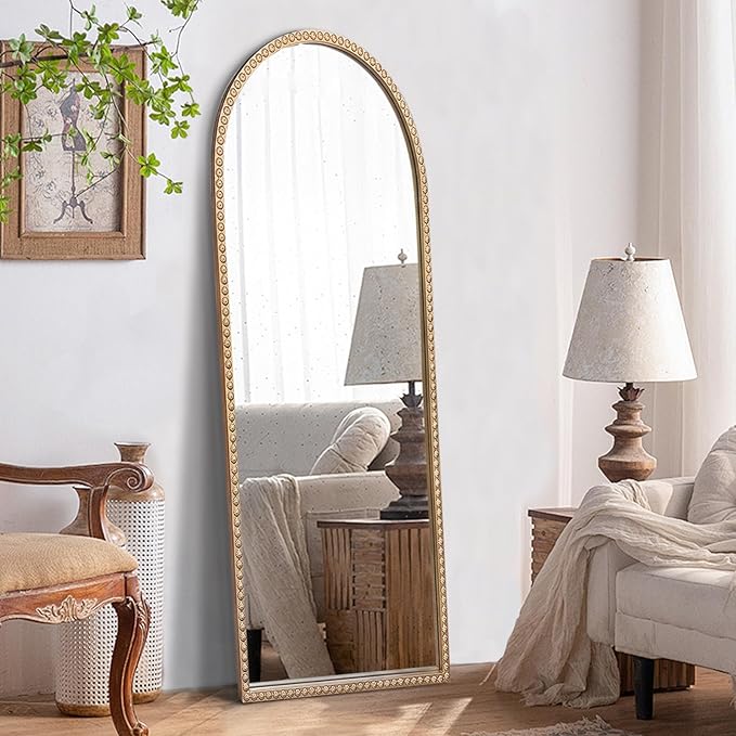 Large Arched Mirror, Metal Beaded Frame Decorative Accent Mirror, Ornate - Image 2