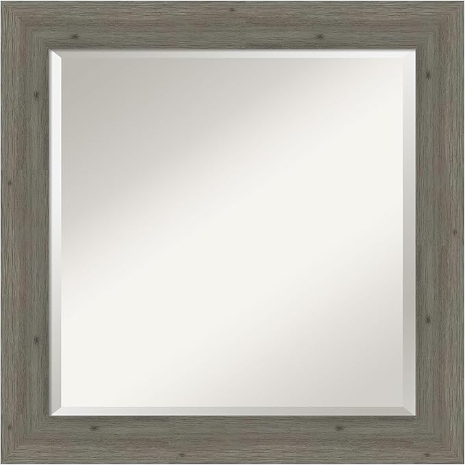 Amanti Art Grey Wall Mirror 25x25 Fencepost Grey Narrow Square Bathroom Mirror by AmantiArt