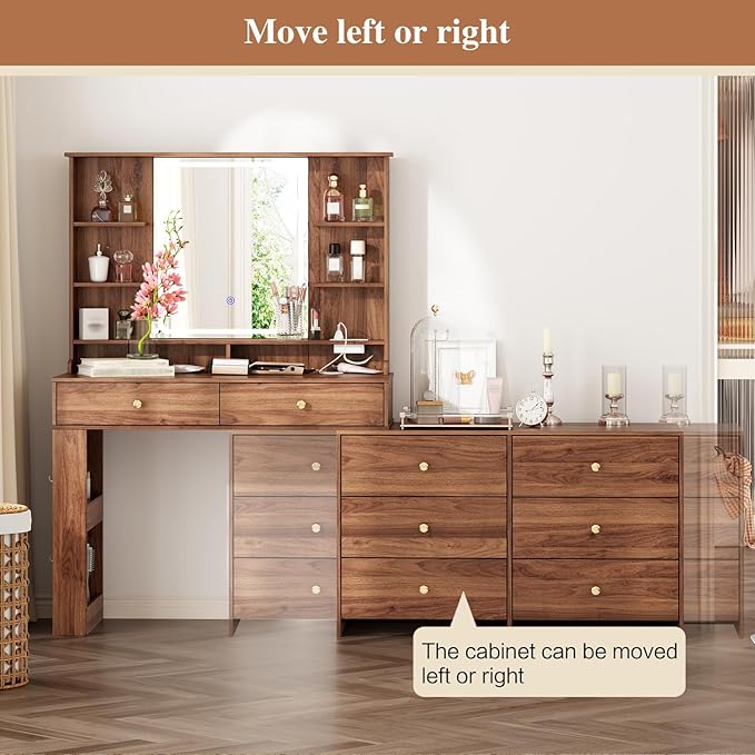 Makeup Vanity Desk with Mirror and Lights, Vanity Desk with 8 Drawers & Storage - Image 4