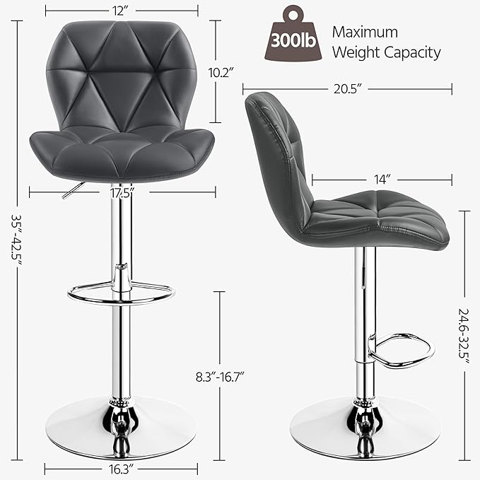 Yaheetech Gray Barstools Set of 2, PU Leather Bar Chairs - Image 2