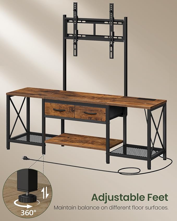 TV Stand with Mount, Power Outlet and LED Light, Entertainment Center, - Image 3