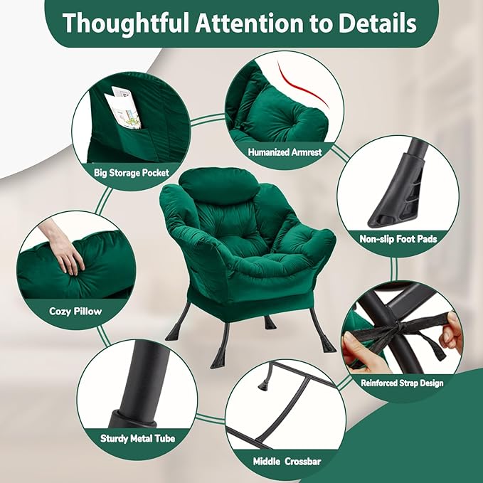Lazy Chair Thick Padded, Comfy Velvet Accent Lounge Chair - Image 5