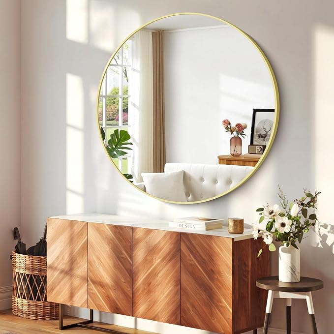 Gold Round Mirror, 48 inch Large Circle Mirrors, Aluminum Metal Frame Big Round - Image 2