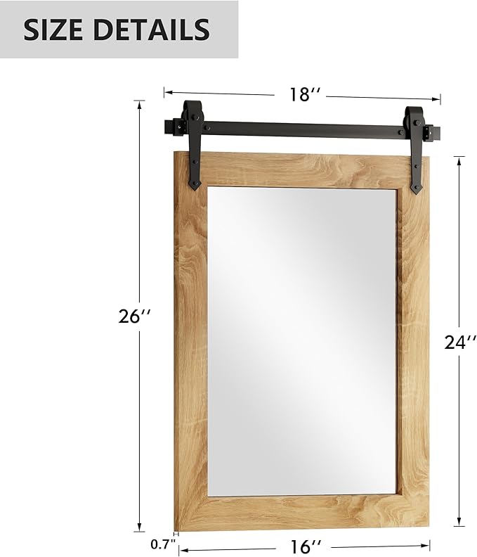 Farmhouse Bathroom Mirror 18" x 24" Rustic Wood Framed Wall Barn Door Mirror - Image 2