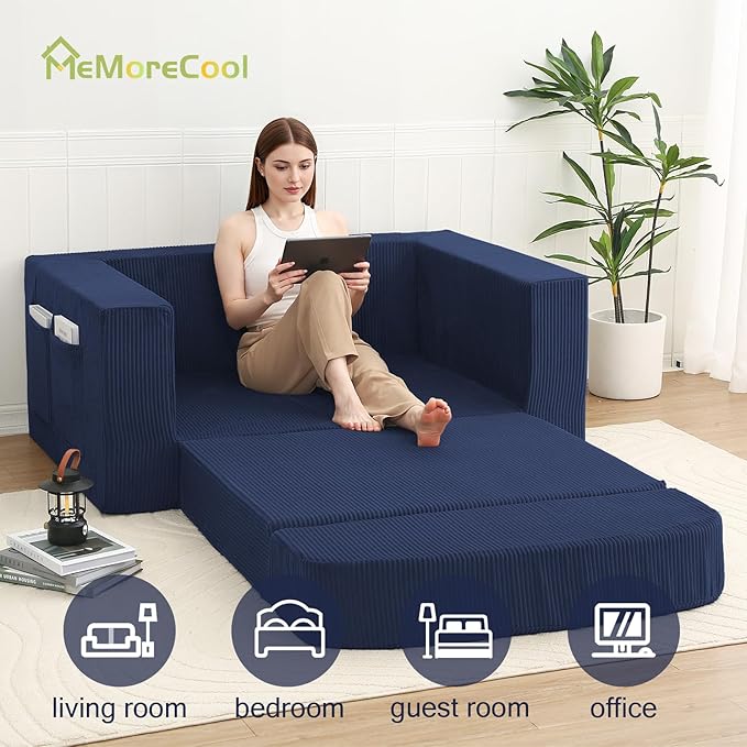 MeMoreCool Transform Your Space – 2-in-1 Corduroy Loveseat & Sleeper, Boneless - Image 4
