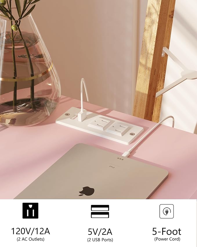 Nightstand with Oultlet, Modern Bedside Table with Storage Drawer and Open Wood - Image 4