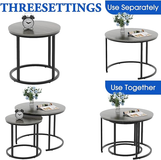Garden 4 you Nesting Coffee Table, 23.6" Round Coffee Table Set of 2, Wooden - Image 8