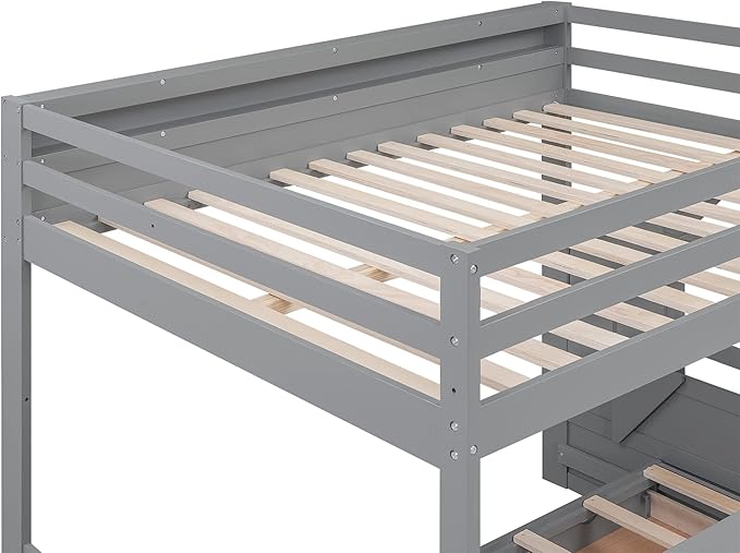 Full Size Wood Bunk Bed with Storage Staircase, Bedside Table, and 3 Drawers - Image 6