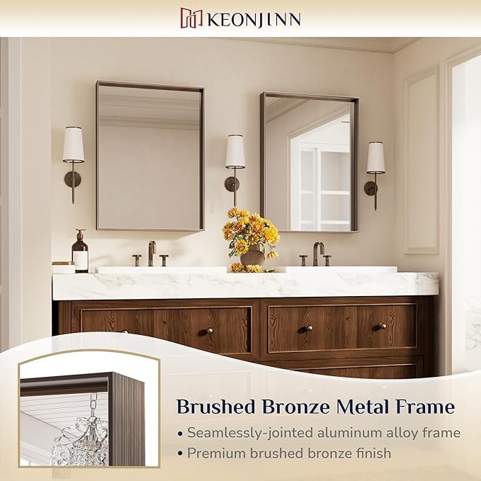 Keonjinn 22 x 30 in Brushed Bronze Framed Mirror - Image 6