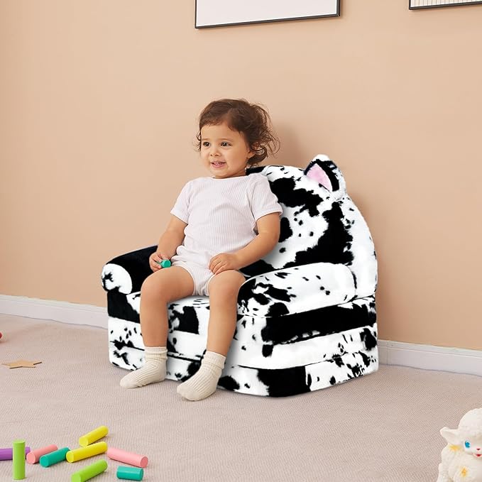 Toddler Chair with Faux Rabbit Fur – 2-in-1 Foldable Kids Couch, Soft Sofa - Image 4