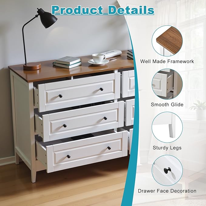 Farmhouse 6 Drawers Dresser for Bedroom, 55.5" Wide Wood Chest of Drawers - Image 4