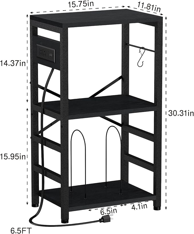 End Table with LED Light, Record Player Stand with Charging Station, Vinyl - Image 3