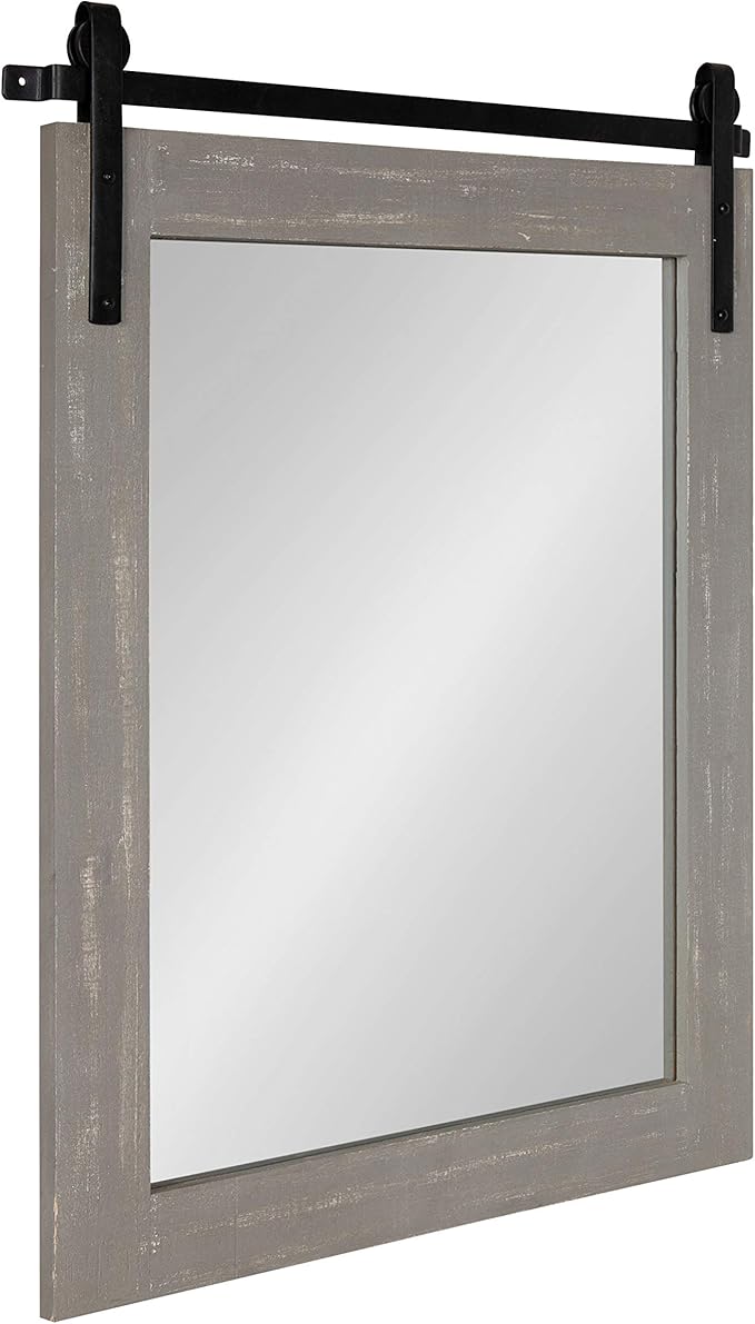 Kate and Laurel Cates Rustic Wall Mirror, Farmhouse Barn Door-Inspired Wall by KateandLaurel