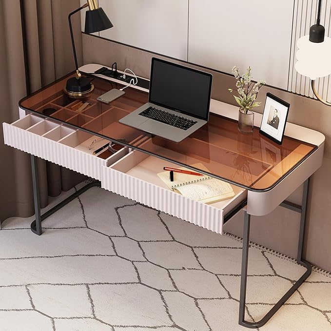 Lartis Home Office Desk Computer Desk Pale Pink Writing Desk - Image 4