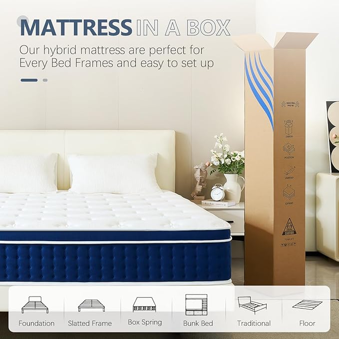 Queen Mattress, 14 Inch Queen Size Hybrid Mattress in a Box, Gel Memory Foam - Image 6