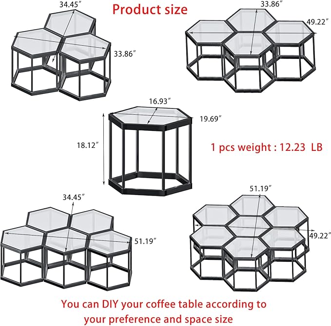 Coffee Table Glass Modern Coffee Table, Hexagon Free Combination Glass Center - Image 2