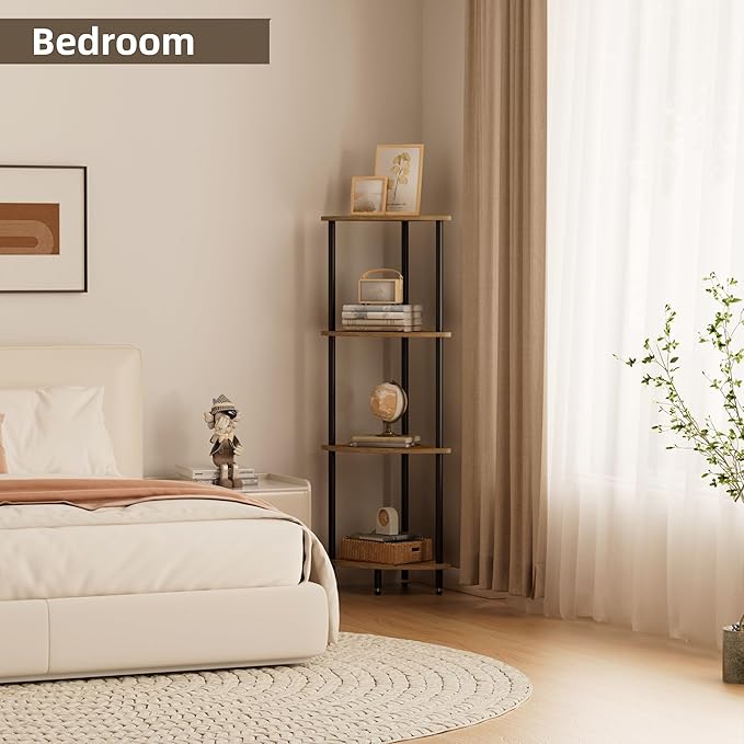 4 Tier Corner Shelf, Bookcase for Small Spaces, Corner Display Shelf, Plant - Image 5
