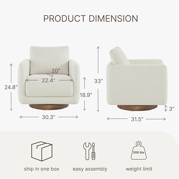 Modern Swivel Accent Chair, 360° Rotating Round Barrel Armchair - Image 3