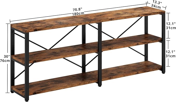 IRONCK Rustic Entryway Console Table, Long Hallway Table 70.8 in 3-Tier - Image 3