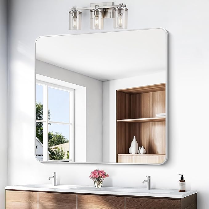 BONEWEI Silver Bathroom Mirror, 48x48 inch Wall Mirror - Image 2
