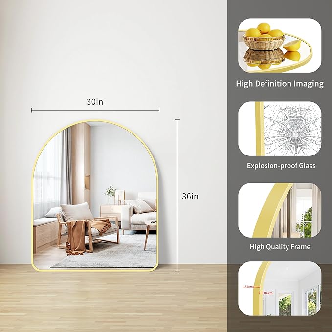 FORBATH Arched Bathroom Mirror 30x36 Inch, Arch Wall Mirror - Image 5