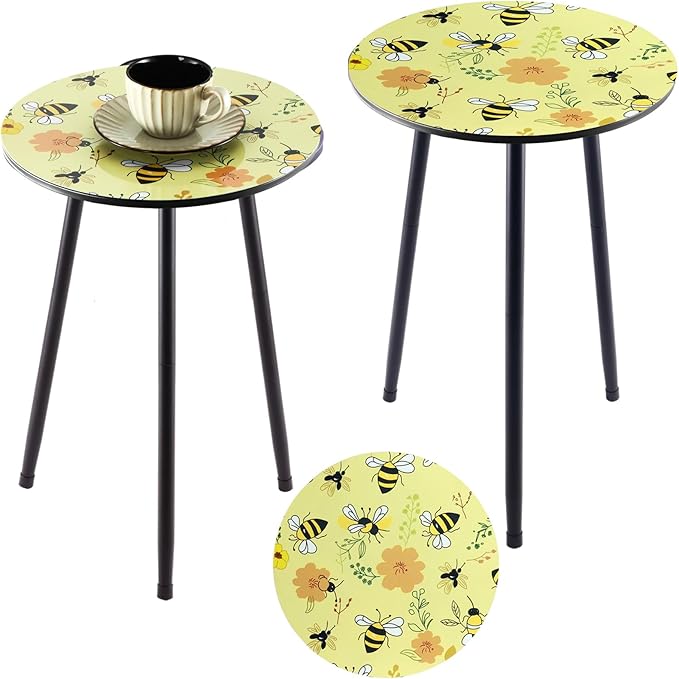 2 Packs Metal Mosaic Round Side Table 13.2" Small Outdoor Patio Round Accent by Party+Zealot