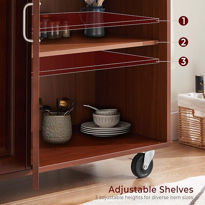 Walnut 54" Rolling Kitchen Island on Wheels, Large Kitchen Cart - Image 2
