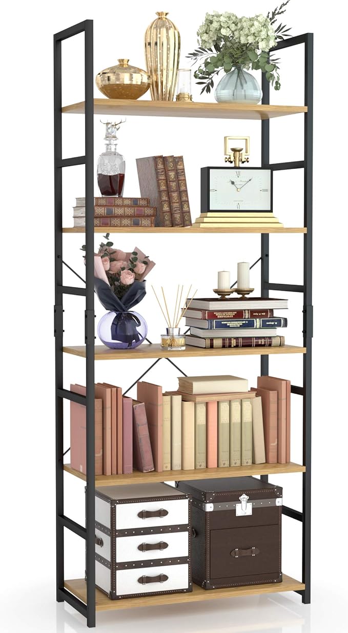 NUMENN 5 Tier Bookshelf, Tall Bookcase Shelf Storage Organizer, Modern Book by NUMENN