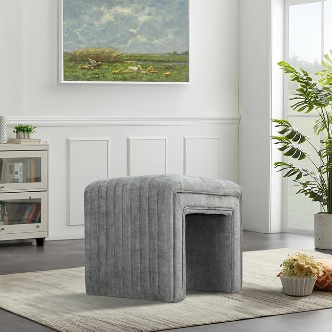 Get Set Style Vanity Stool Chair, Modern Velvet Ottoman Foot Stool - Image 6