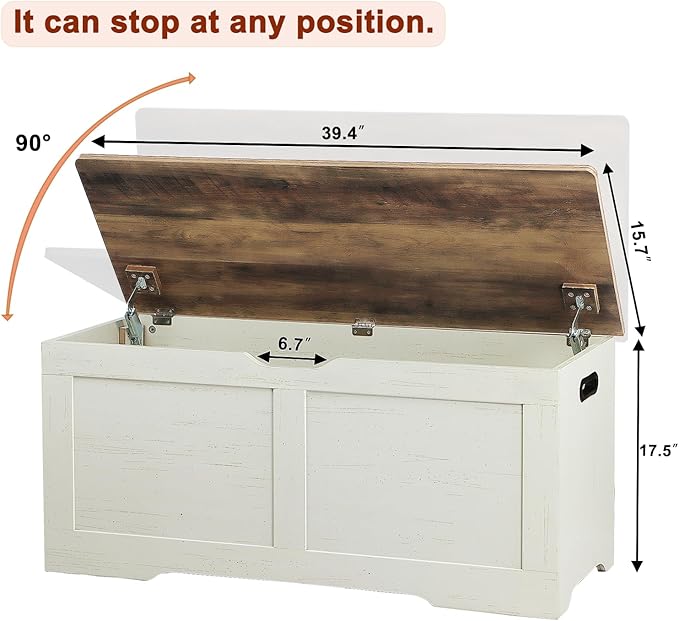 39.4" Storage Chest, Wooden Storage Bench, Lift Top Toy Chest - Image 3