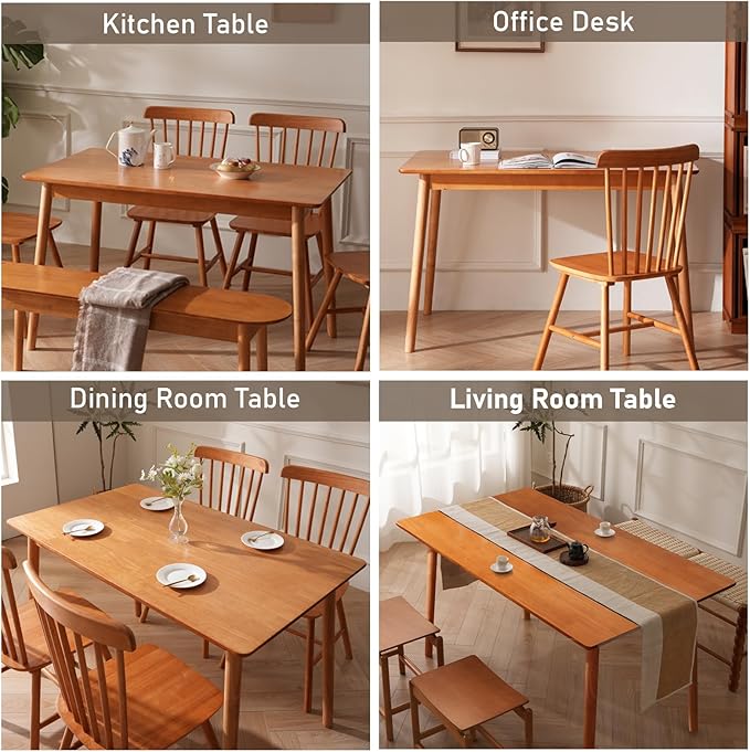 BAKEVE Dining Table for 4-6 Person- 47.2'' Solid Wood Kitchen Table, Mid - Image 8