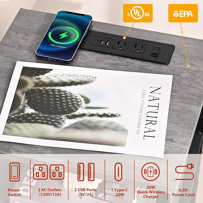 Side Tables with Wireless Charging Station, Side Tables with Wood Drawer - Image 4
